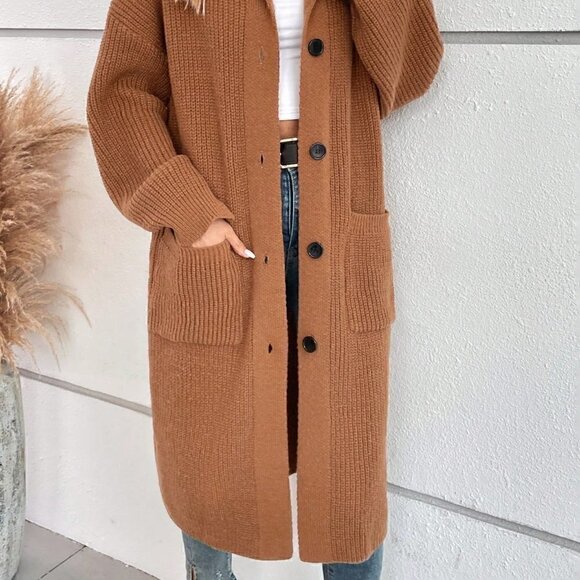 Dual Pocket Drop Shoulder Hooded Cardigan - Picture 4 of 5